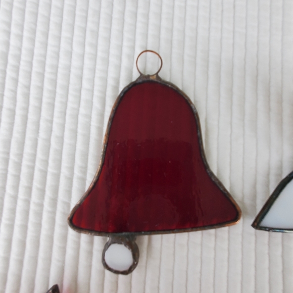 5 Handmade Clear Lead Stain Glass Christmas Ornaments Vintage Holly Bell Flower - Picture 4 of 6